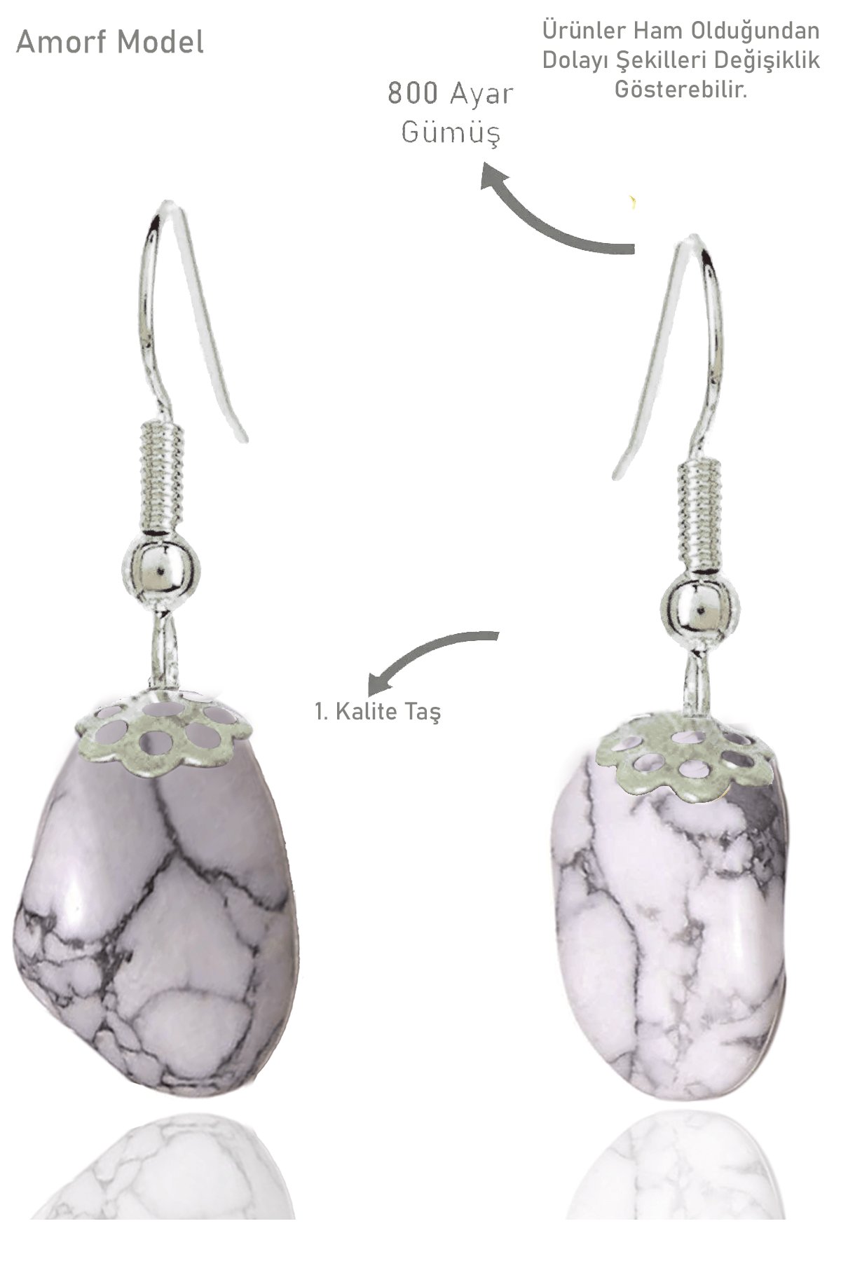 Sertifikalı Amorf Model Ham Havlit Taşı Küpe