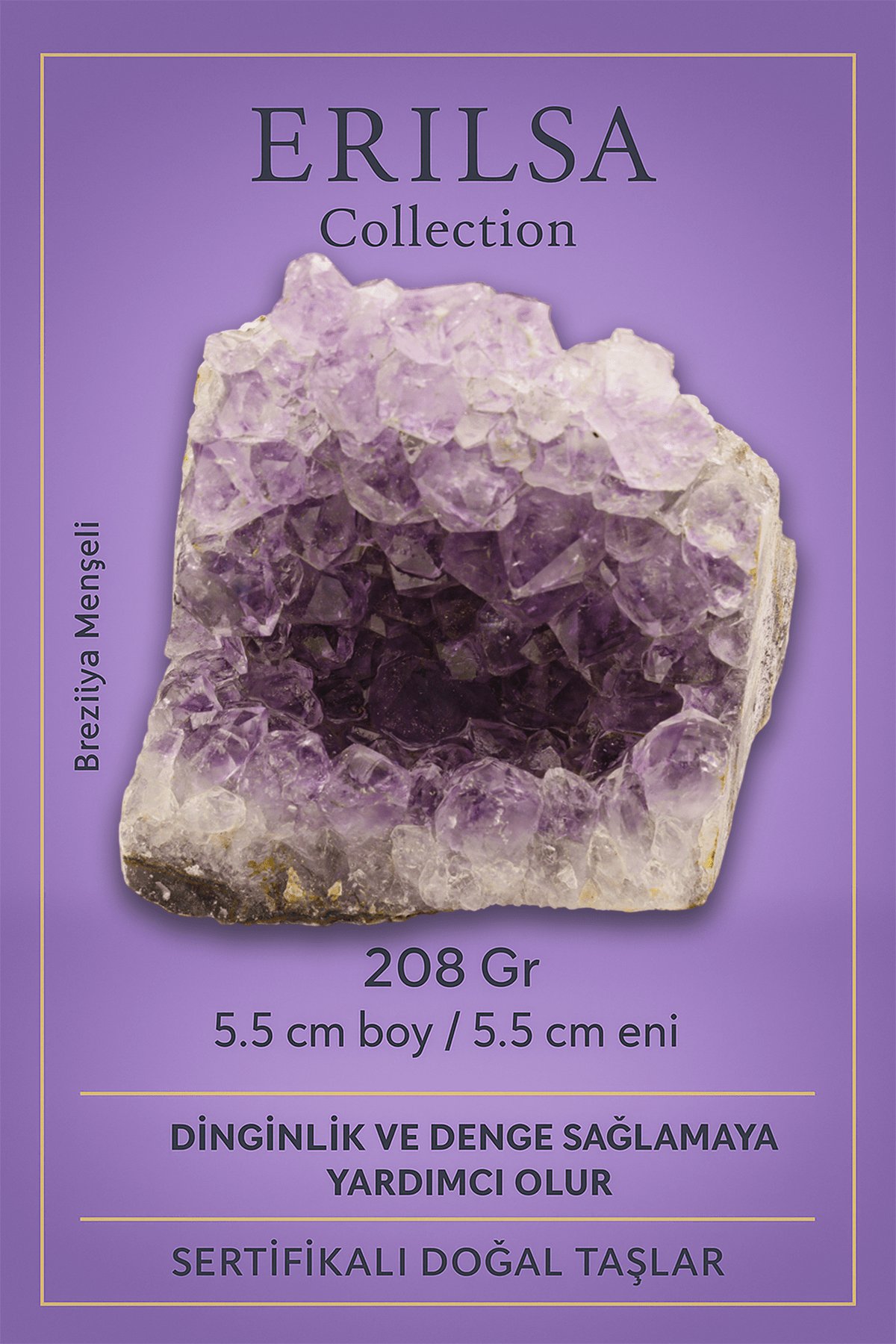 Sertifikalı Ametist Taşı Kütlesi 208 Gr – Ham Doğal Kristal Dekoratif Taş Parçası