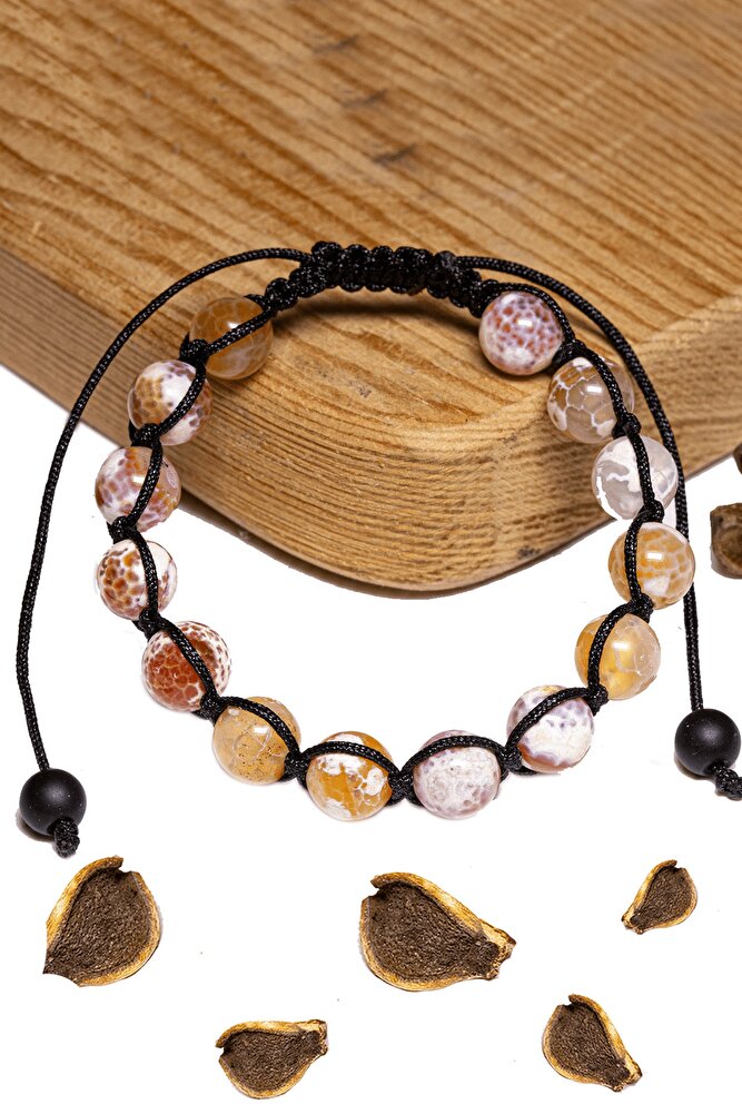 Sertifikalı Kırmızı - Beyaz Tibet Akik Taşı Bileklik