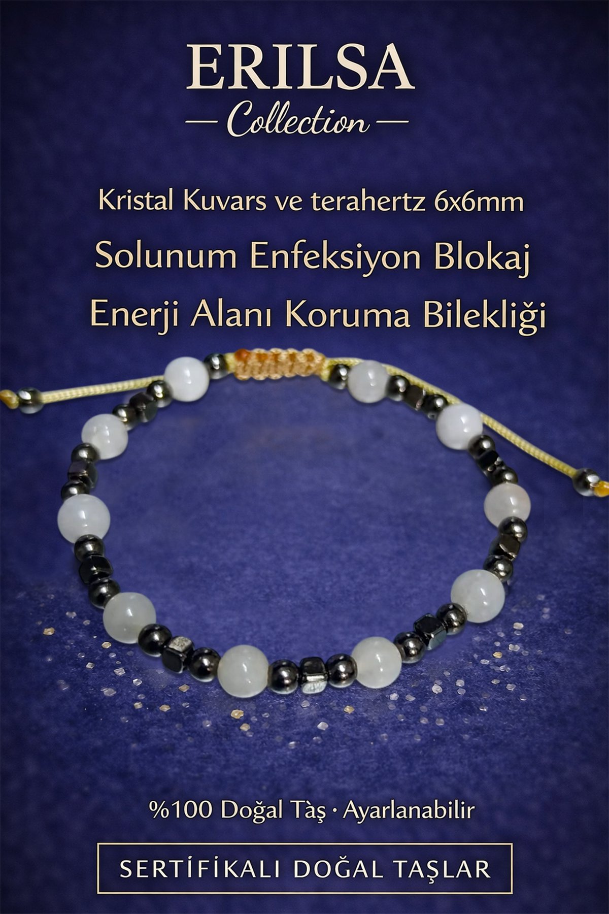 Sertifikalı Solunum Enfeksiyon Blokaj Enerji Alanı Bilekliği – Kristal Kuvars Terahertz Doğaltaş