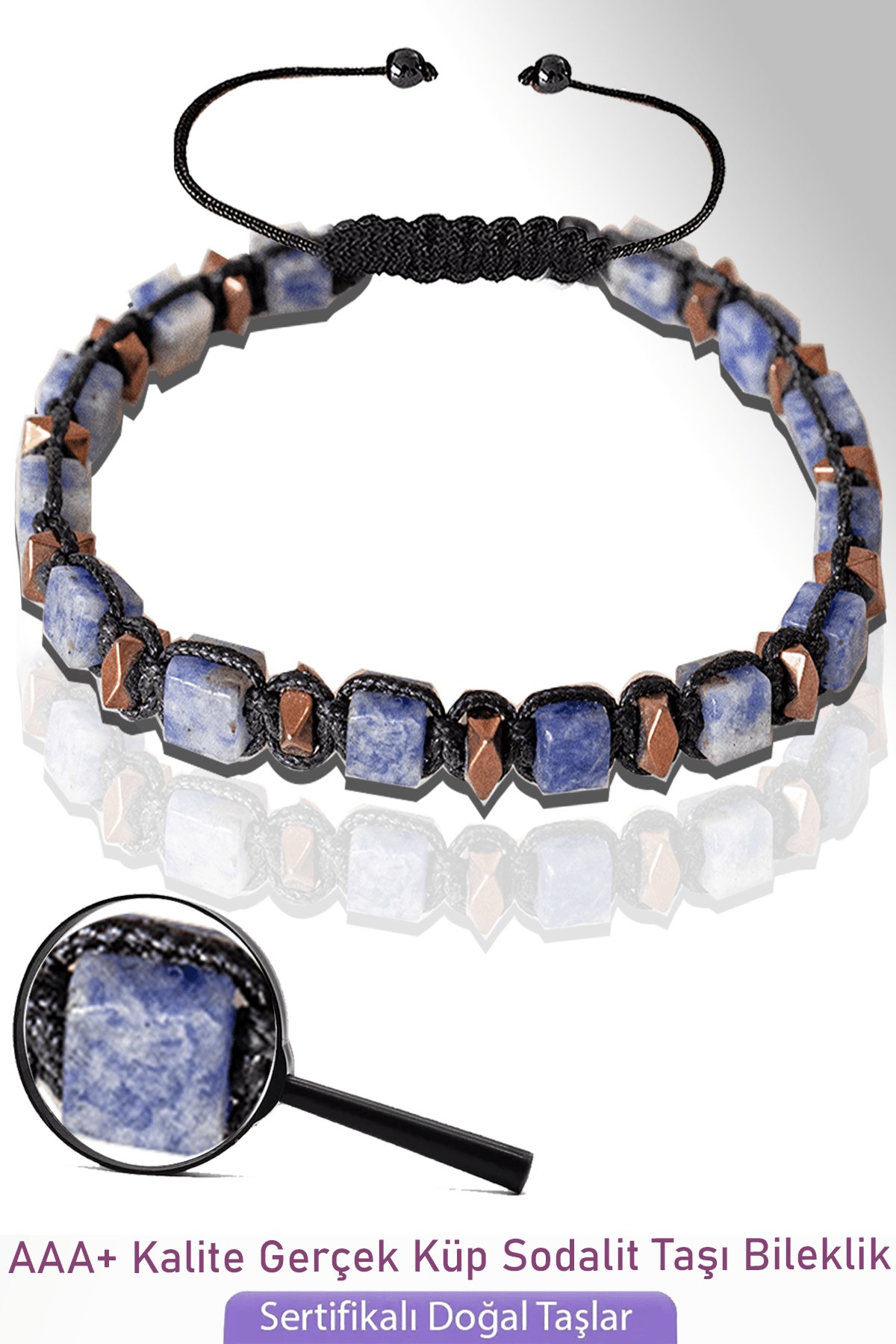 Sertifikalı Küp Model Sodalit Taşı Bileklik - Ayarlamalı