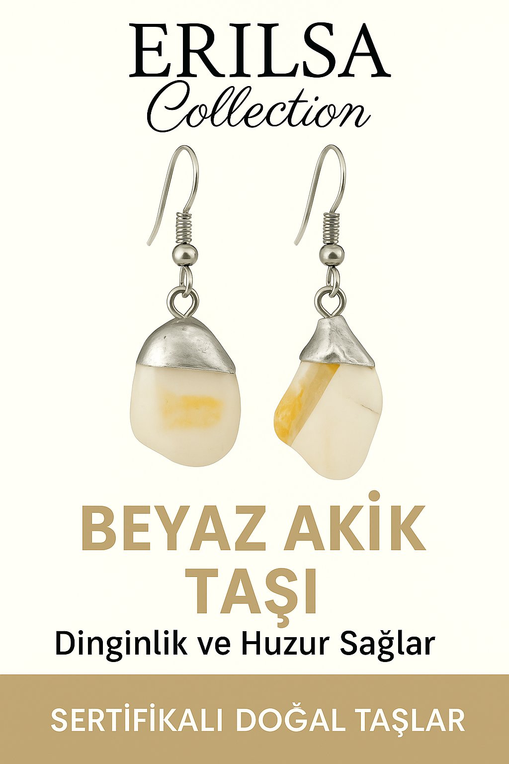 Sertifikalı Beyaz Akik Taşı Küpe – Saflık, Huzur ve Ruhsal Denge Taşı