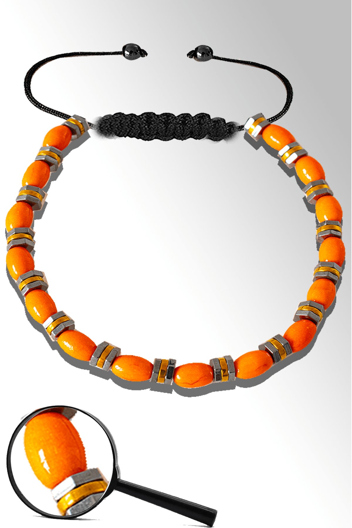 Sertifikalı Beyzi Gold Silver Hematitli Turuncu Sedef Taşı Bileklik