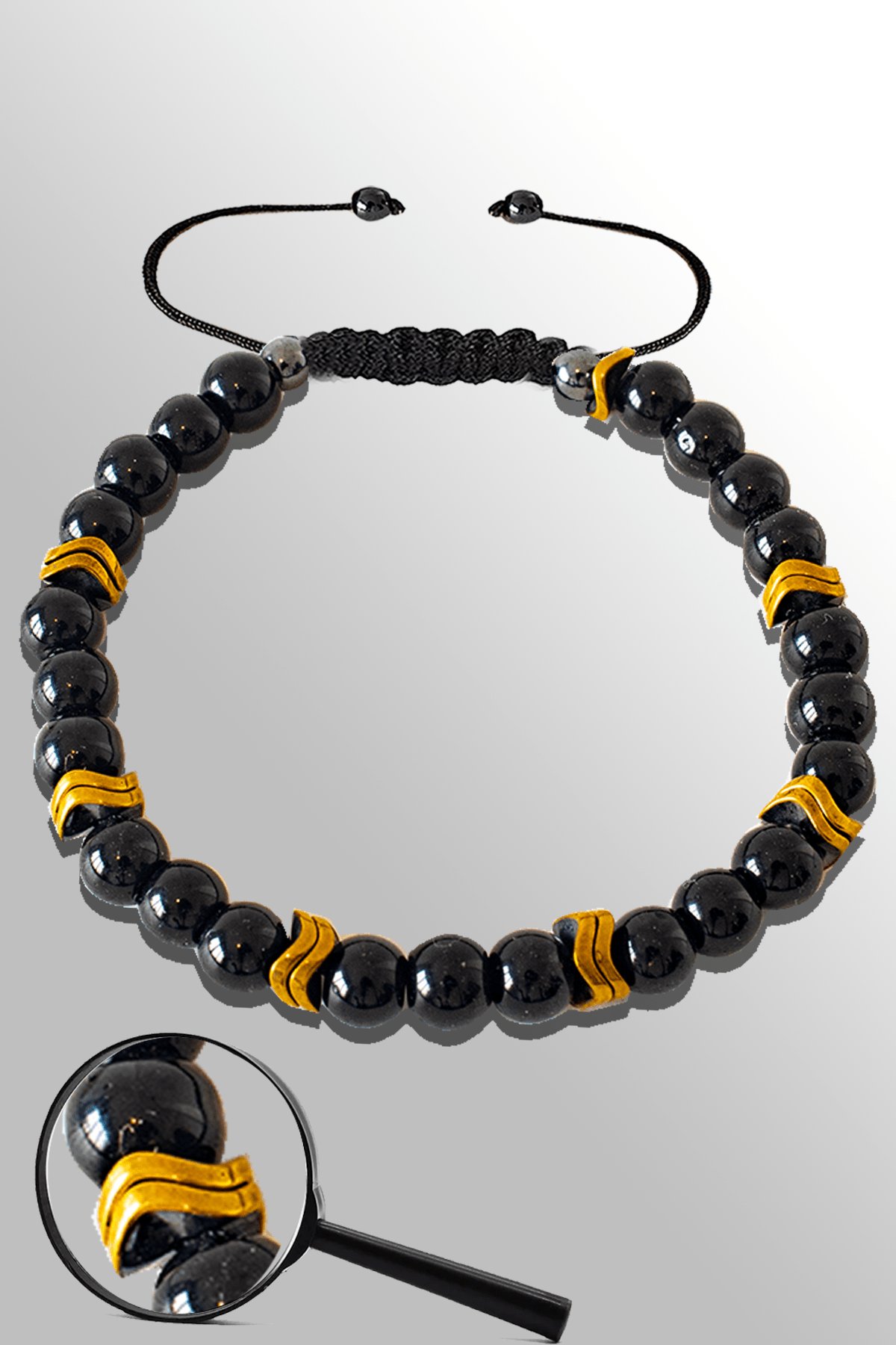 Sertifikalı Gold Çavuş Hematitli Siyah Obsidyen Taşı Bileklik - Ayarlamalı