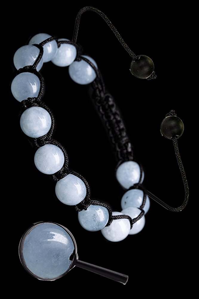 Sertifikalı Makrome Akuamarin Taşı Bileklik -1.kalite