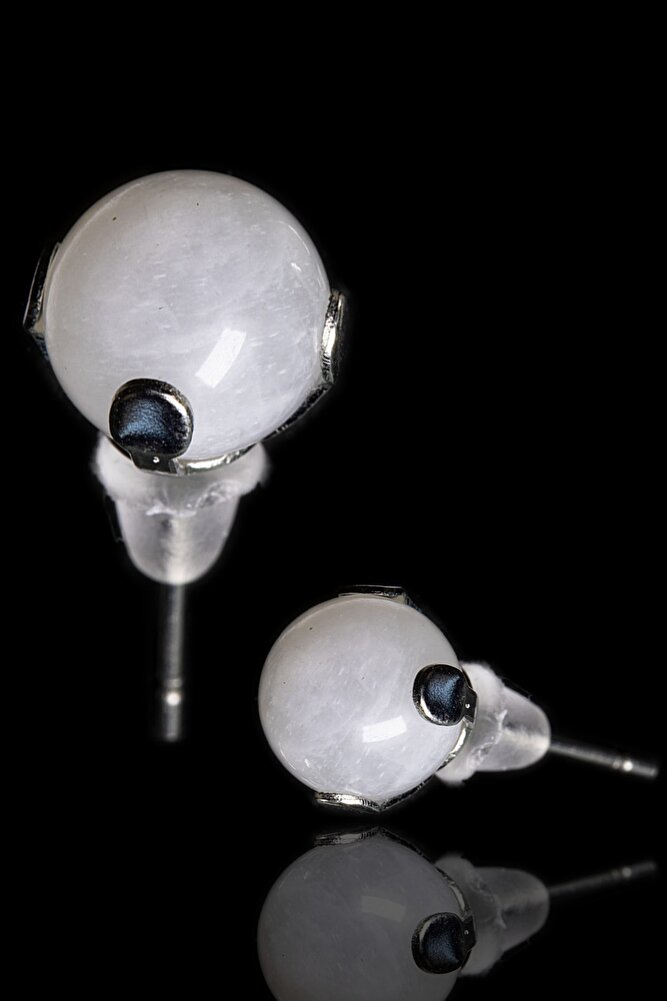 Sertifikalı Doğal Ay Taşı Nokta Doğal Taş Küpe