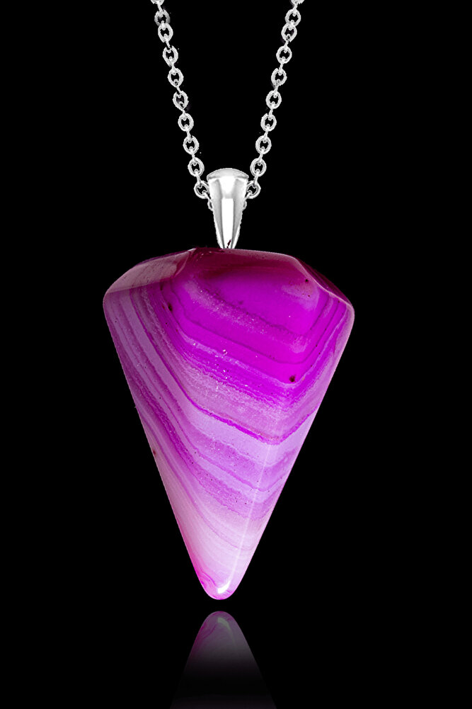 Sertifikalı Damarlı Pembe Akik Taşı Pandül Kolye