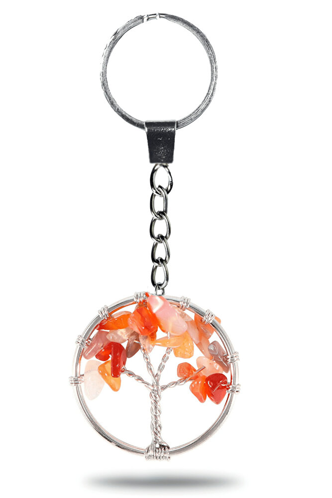 Sertifikalı Karneol Karnelyan Akik Taşı Hayat Ağacı Doğal Taş Anahtarlık