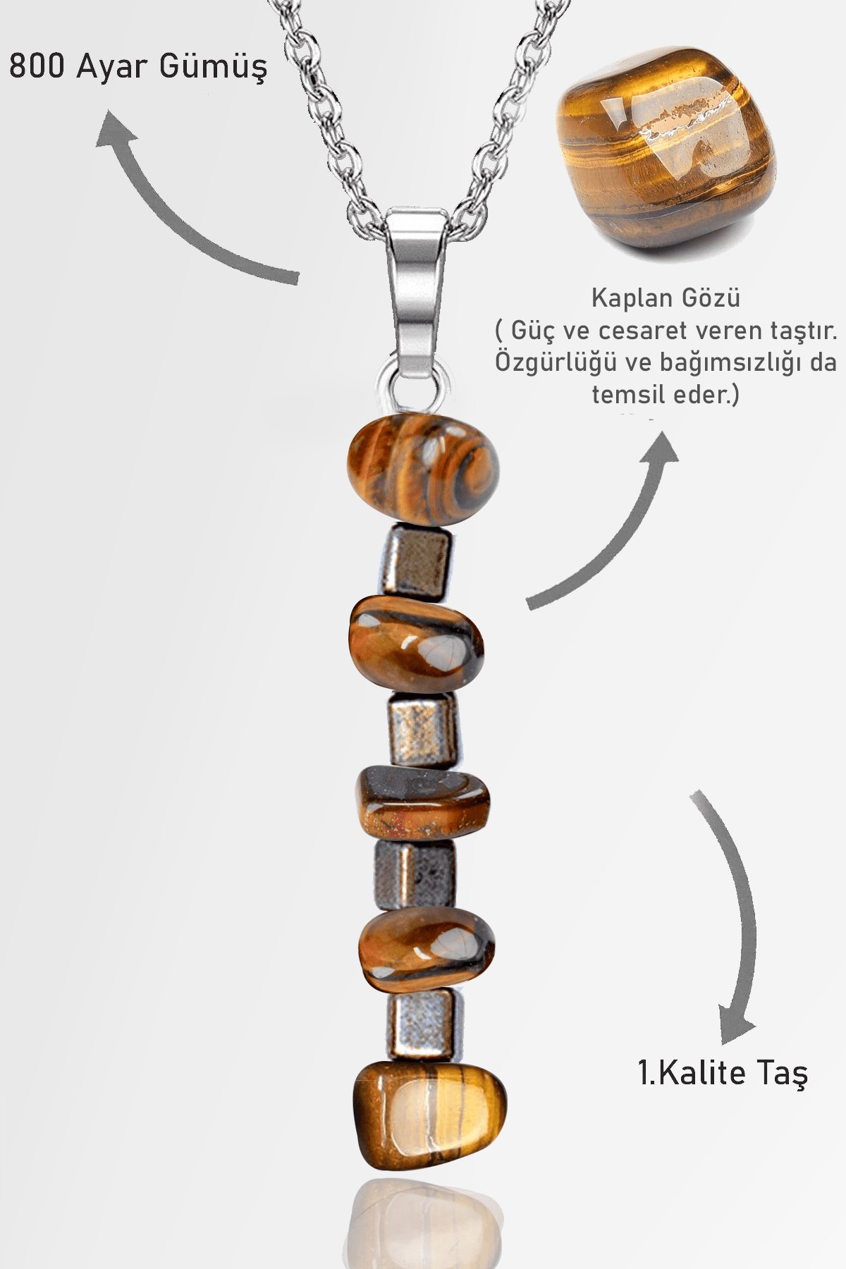 Sertifikalı AAA+ Kırık Taşlı Model Kaplan Gözü Taşı Kolye