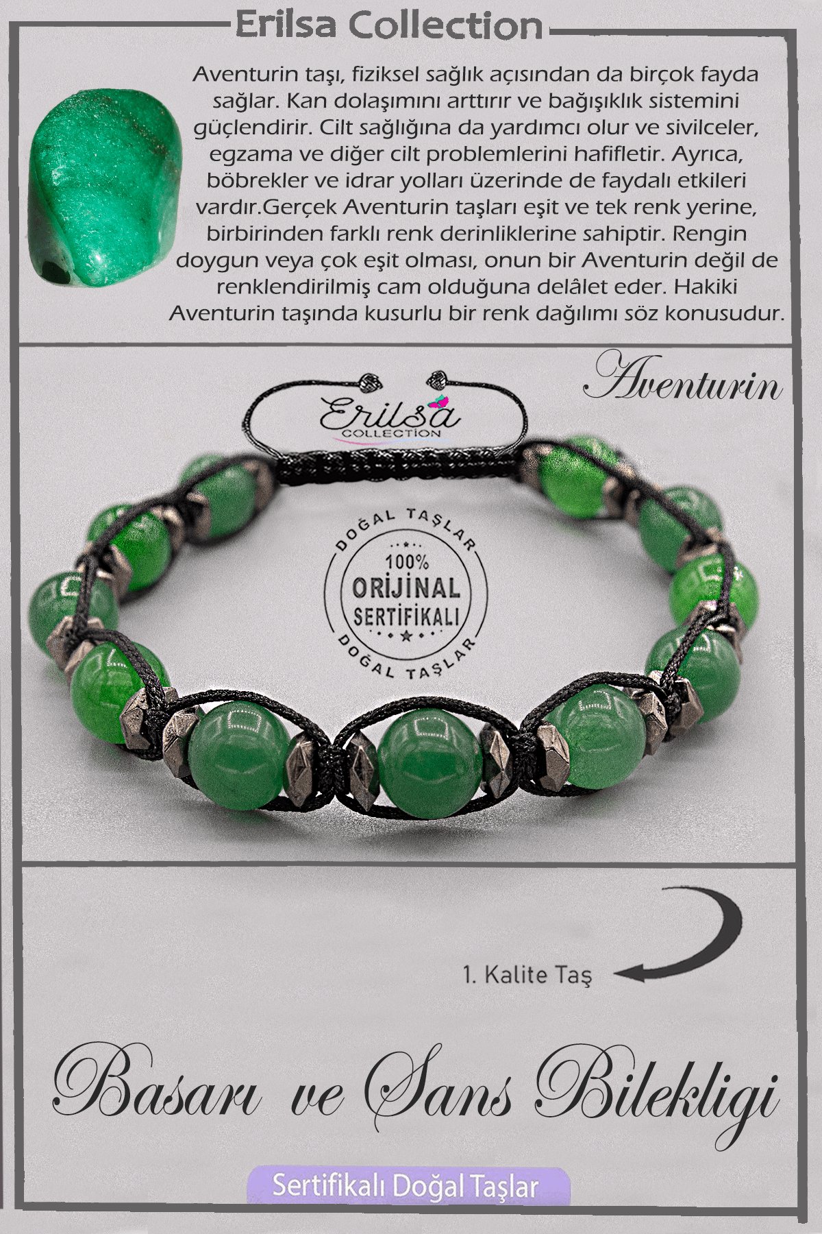 Sertifikalı AAA+ Doğal Terahertz - Aventurin - Başarı ve Şans Bilekliği