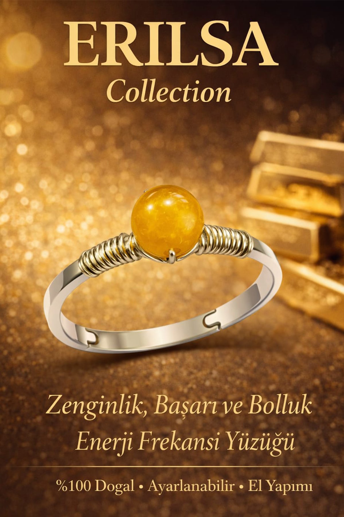 Sertifikalı Zenginlik Başarı Bolluk Enerji Frekansı Yüzüğü – Mat Sarı Sitrin Ayarlamalı Aslan Terazi