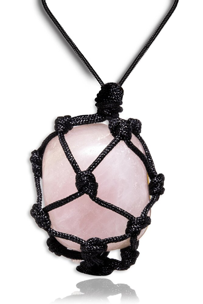 Sertifikalı Ayarlanabilir Doğal Pembe Kuvars Taşı Kolye