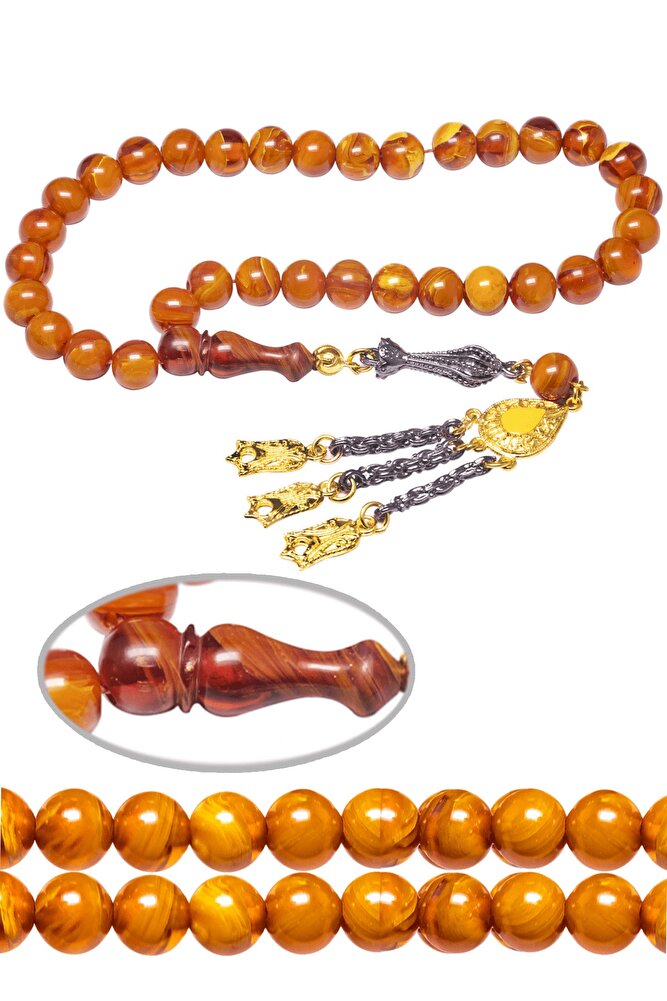 Sertifikalı Kayısı Renkli Çubuk Sıkma Kehribar Tesbih