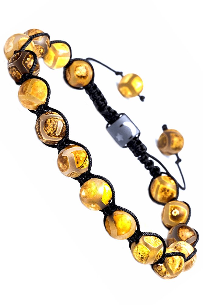 Sertifikalı Makrome Kahverengi Çizgili Tibet Doğal Akik Taşı Bileklik