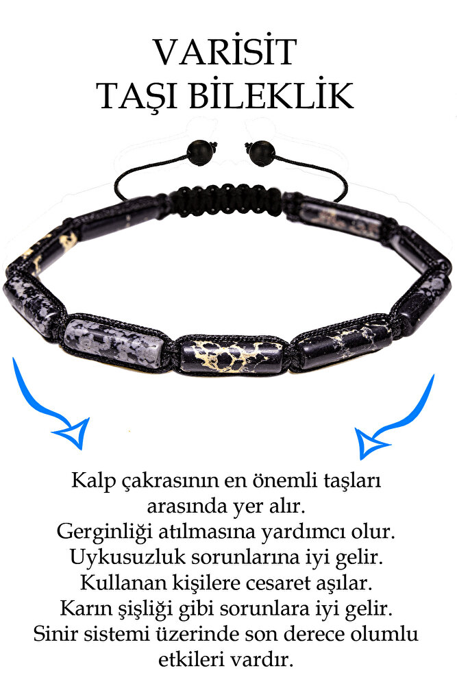 Sertifikalı Silindir Kesim Varisit - Karlı Obsidyen Taşı Bileklik