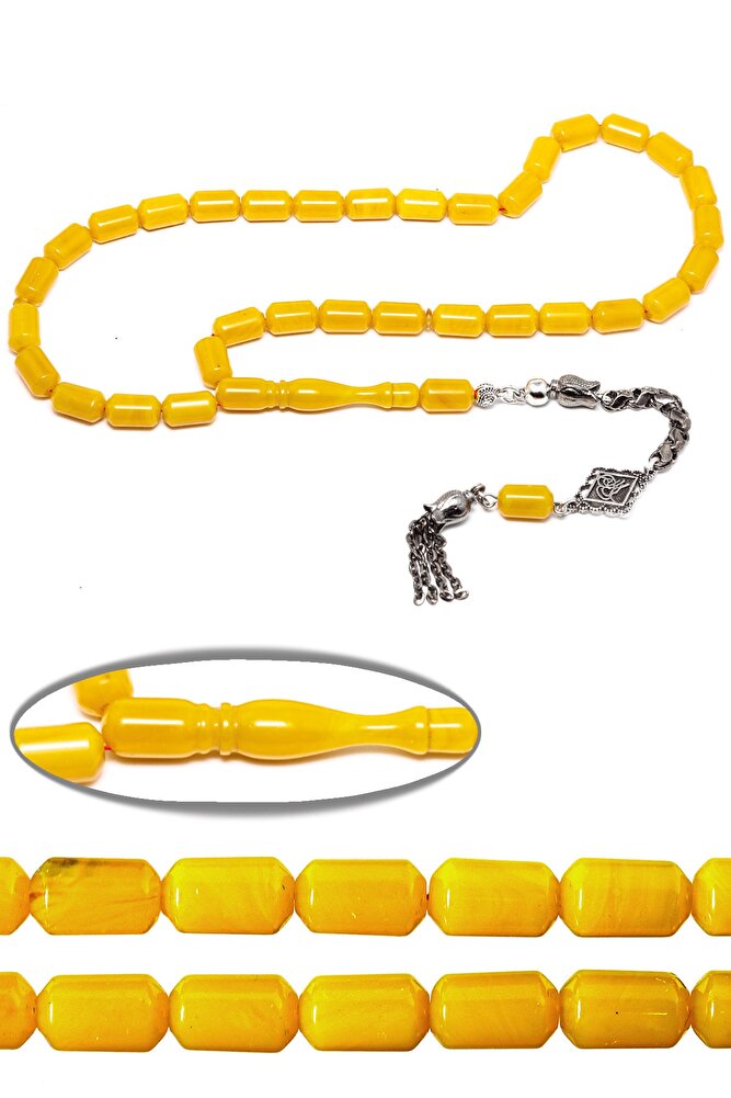 Sertifikalı Sarı Renk Kapsül Kesim Sıkma Kehribar Tesbih