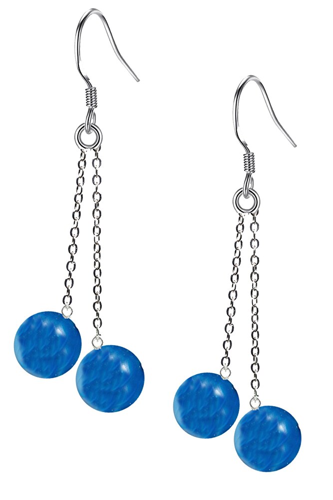 Sertifikalı Doğal Mavi Akik Taşı Gümüş Küpe