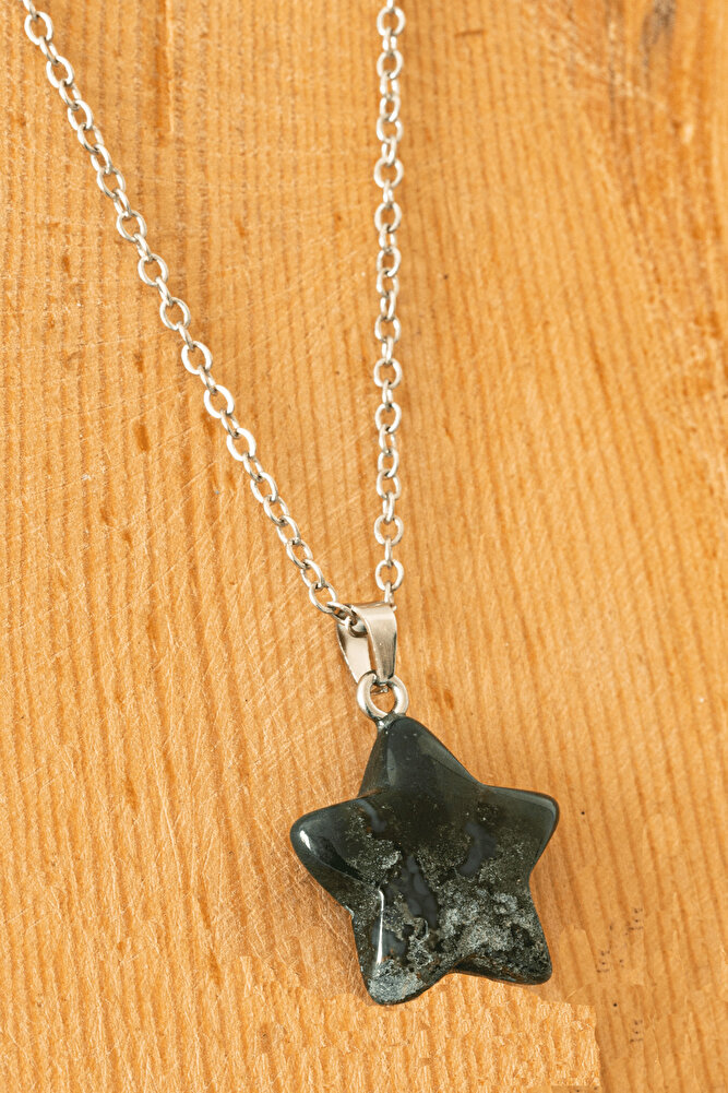 Sertifikalı Yıldız Model Hint Akik Taşı Kolye