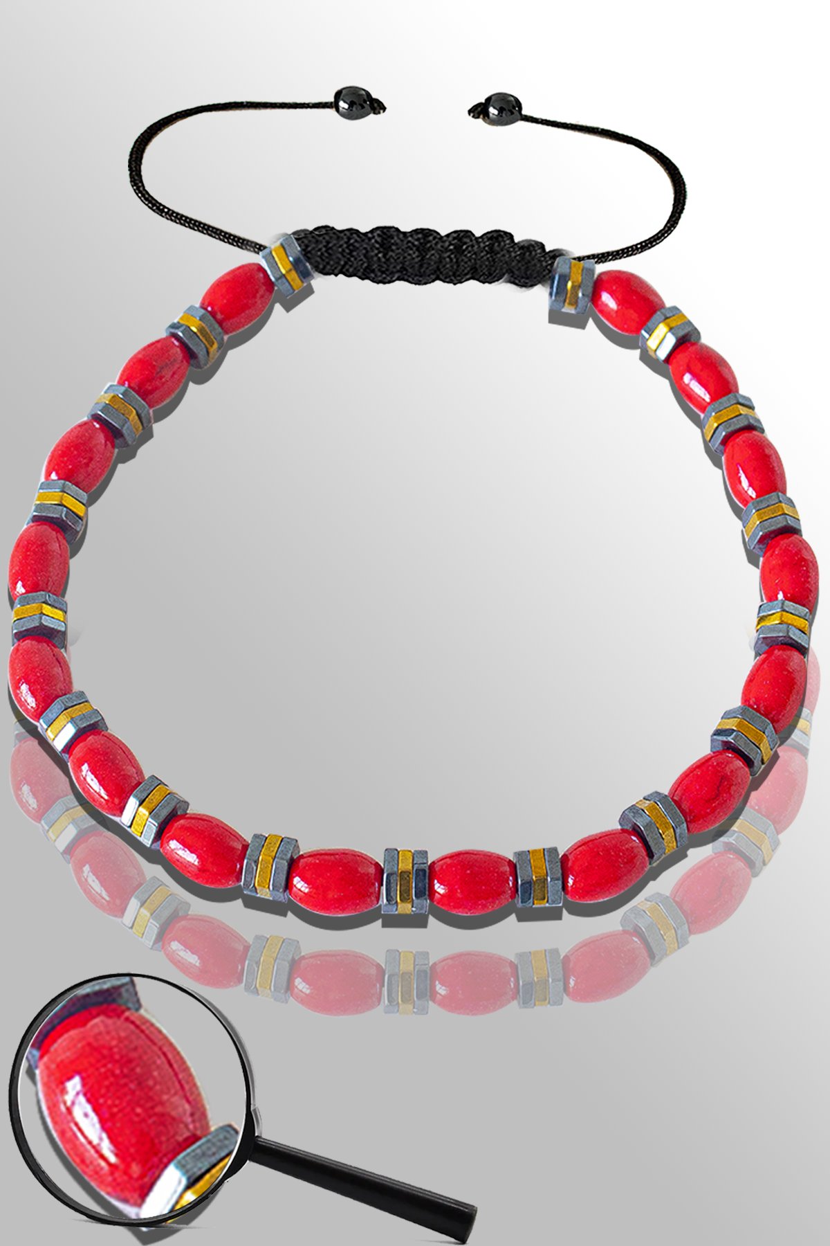 Sertifikalı Gold Silver Hematitli Mercan Taşı Bileklik - Ayarlamalı