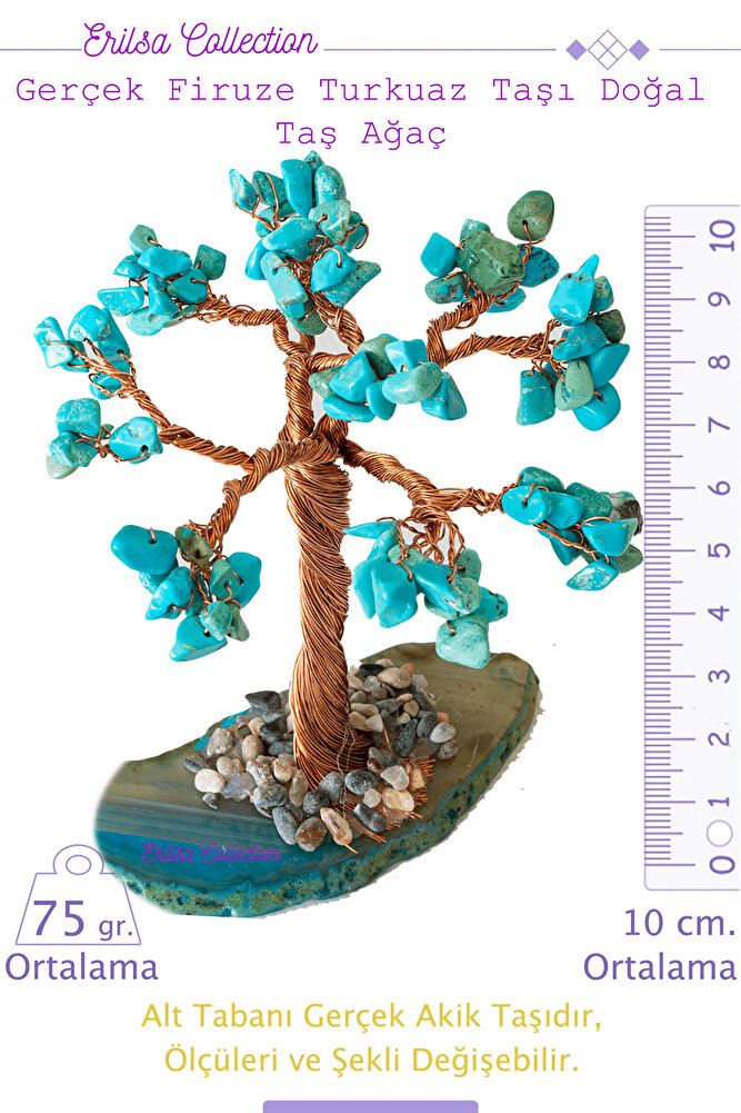 Sertifikalı Gerçek Firuze (turkuaz) Doğal Taşı Ağaç - Akik Plakalı