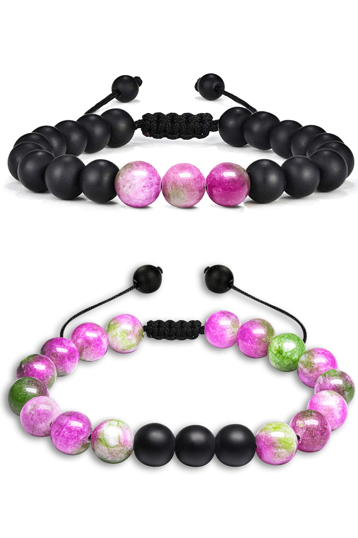 Sertifikalı Doğal Yeşil Mor Kuvars Oniks Taşı Doğal Taş Bileklik Seti