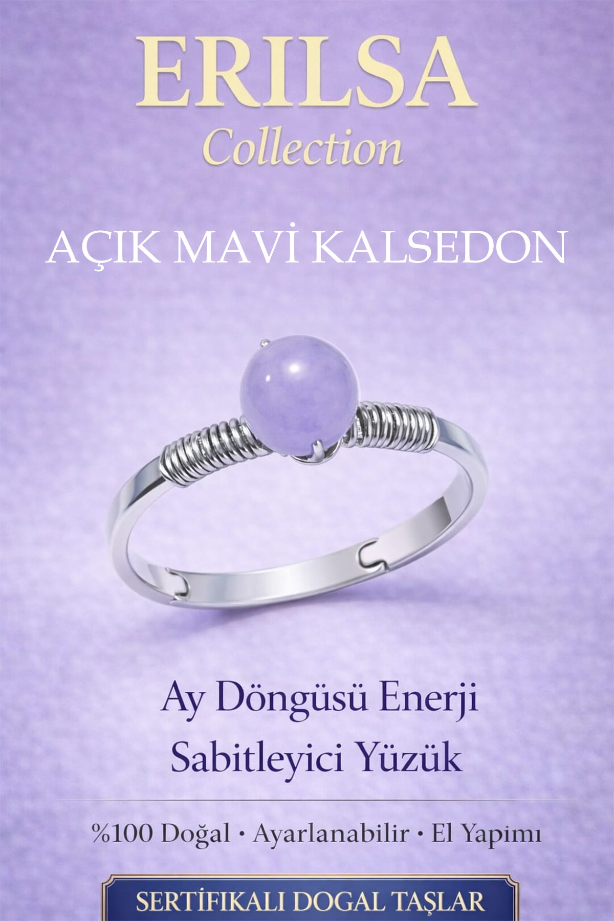 Sertifikalı Ay Döngüsü Enerji Sabitleyici Yüzük – Açık Mavi Kalsedon Ayarlamalı Yengeç Balık Akrep