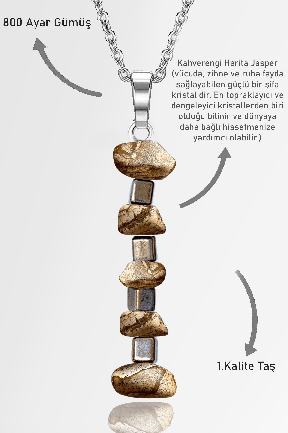 Sertifikalı AAA+ Kırık Taşlı Model Kahverengi Harita Jasper Taşı Kolye