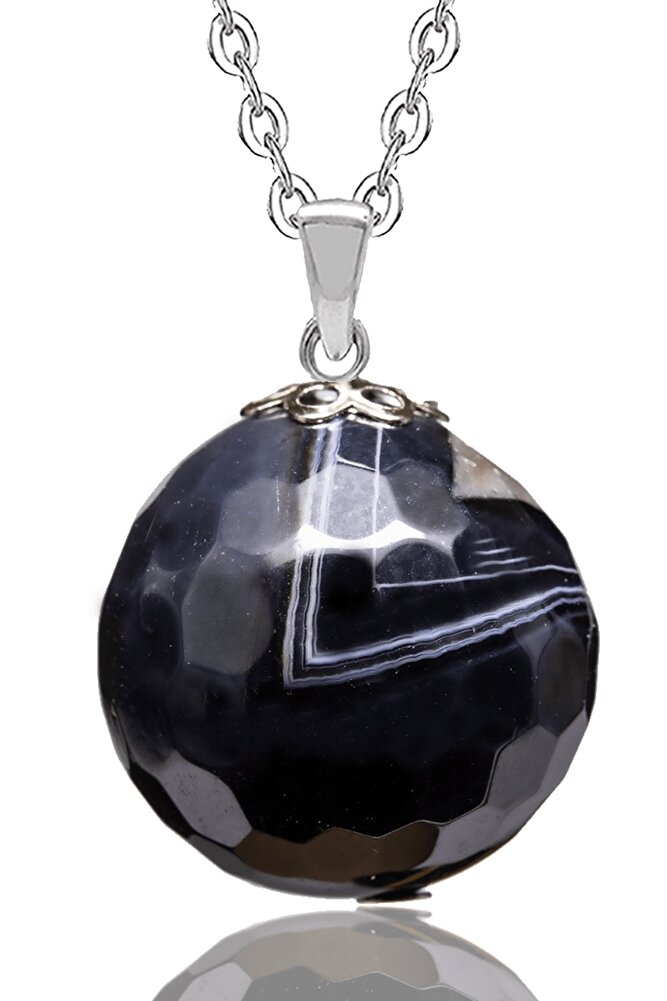 Sertifikalı Fasetli Siyah Akik Doğal Taş Kolye