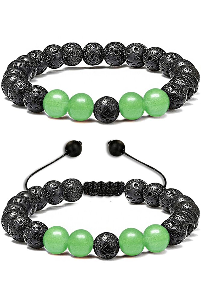 Sertifikalı Doğal Aventurin Volkan Lav Taşı Doğal Taş Bileklik Seti