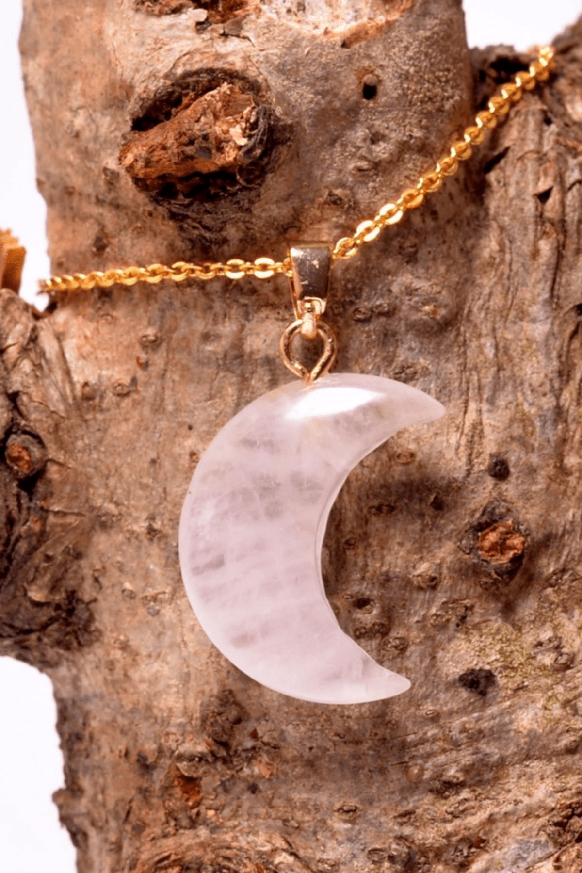 Sertifikalı Ay Model Kristal Kuvars Taşı Kolye - Altın Kaplama