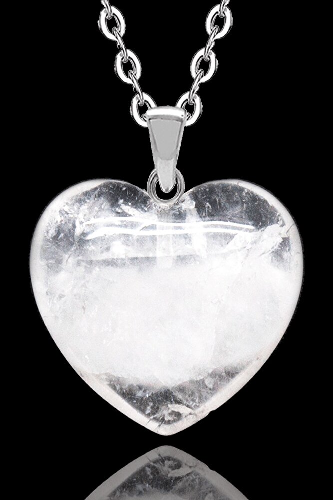 Sertifikalı Kalp Model Gerçek Kristal Kuvars Taşı Kolye