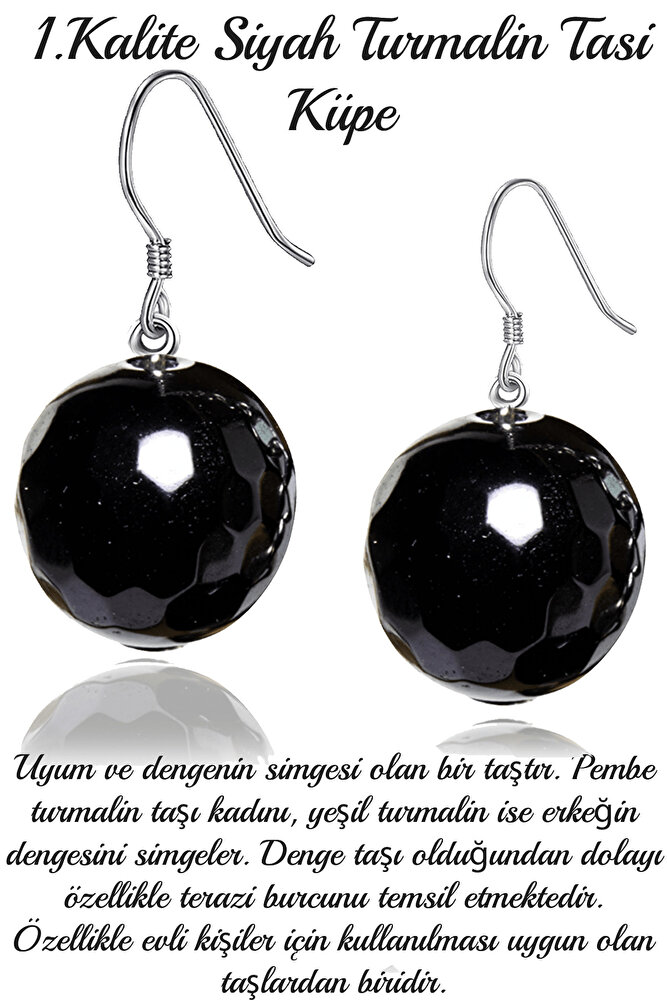 Sertifikalı Fasetli Siyah Turmalin Taşı Doğal Taş Küpe