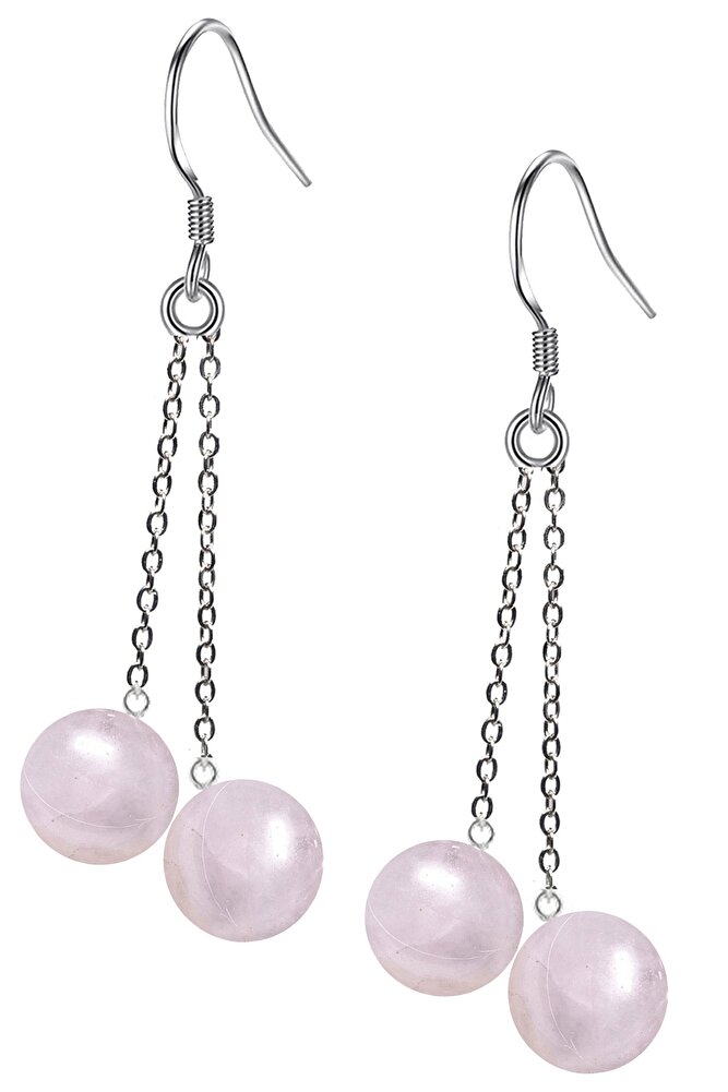 Sertifikalı Doğal Açık Pembe Kuvars Taşı Gümüş Küpe