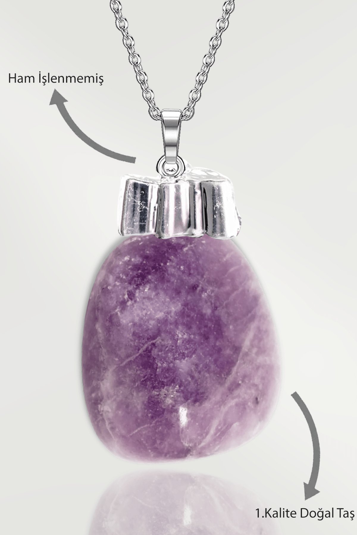 Sertifikalı Tamburlanmış Gerçek Lepidolit Taşı Kolye