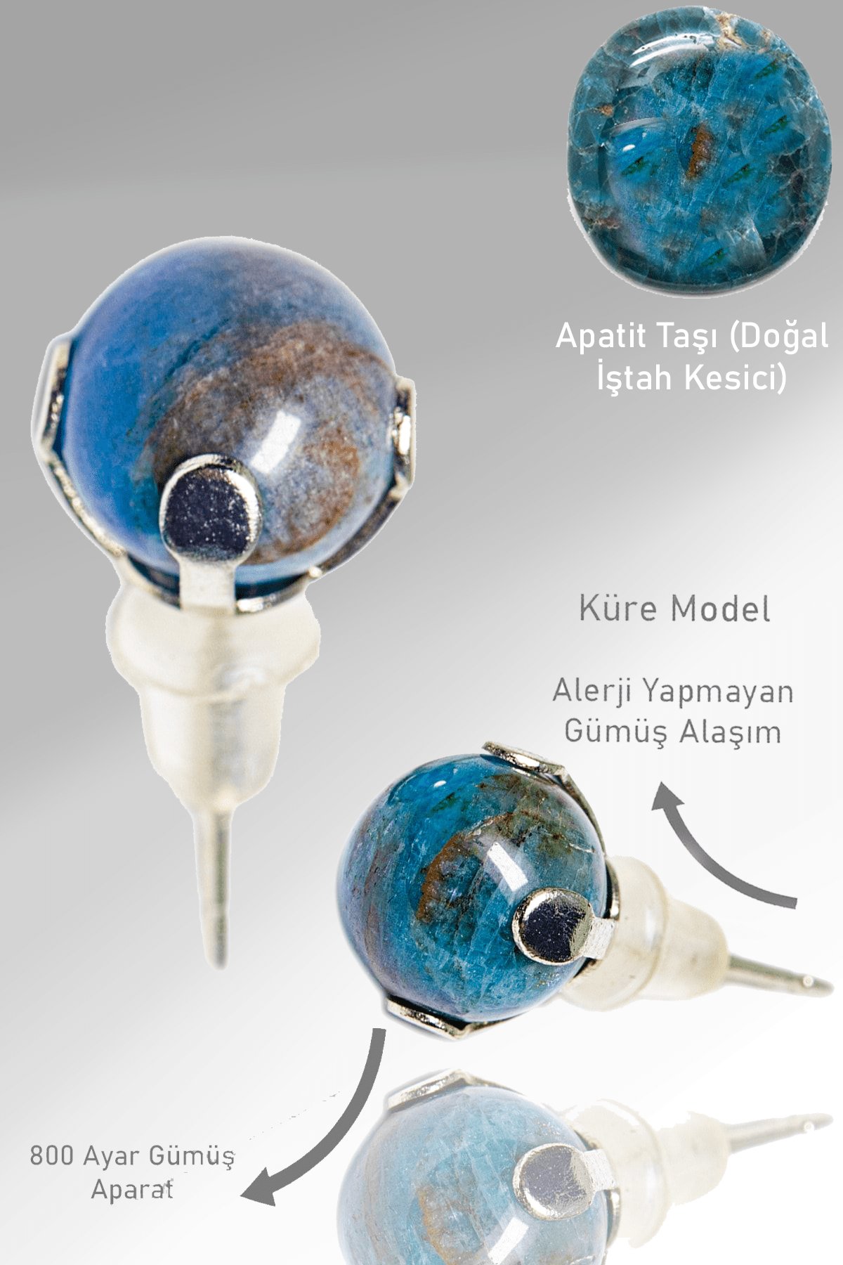 Sertifikalı Gerçek Apatit Taşı Nokta Doğal Taş Küpe - Hindistan