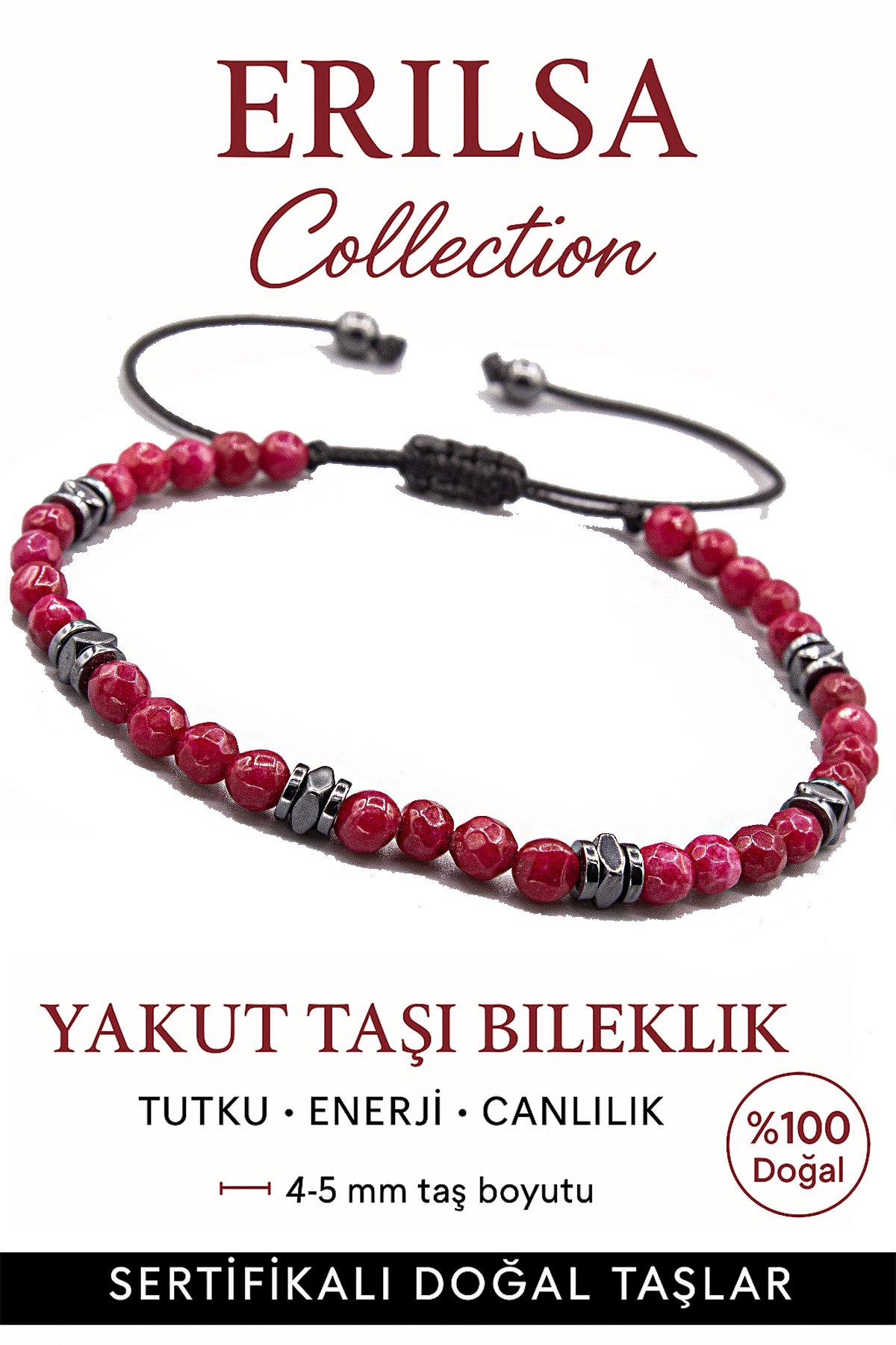 Sertifikalı Terahertz – Yakut Taşı Bileklik (İnce Model) – Enerji, Tutku ve Hücre Yenileyici Güç