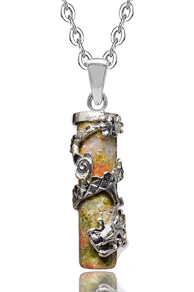 Sertifikalı Telkari Işlemeli Doğal Unakit Taşı Kolye