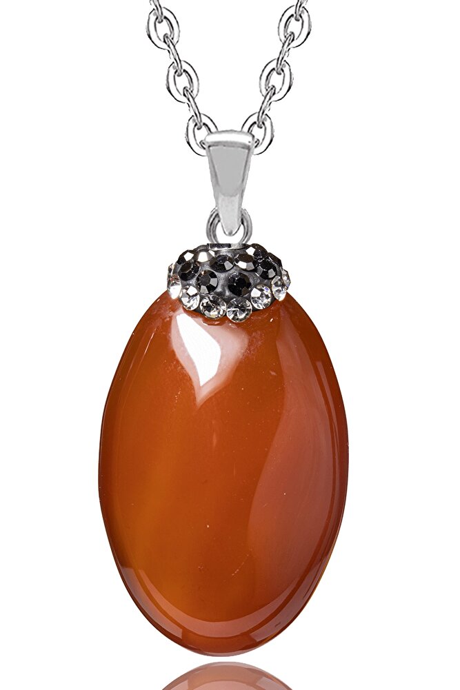 Sertifikalı Zirkon Taşlı Kızıl Yemen Akik Taşlı Kolye