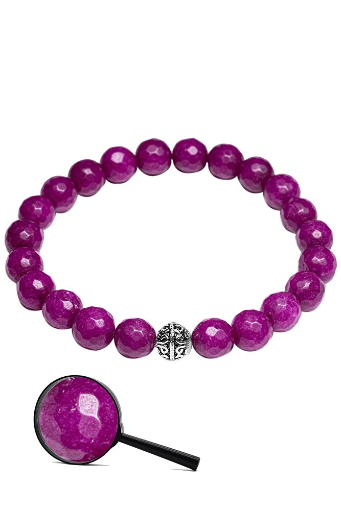 Sertifikalı Fasetli Fuşya Kuvars Taşı Doğal Taş Bileklik (gümüş Aparatlı)