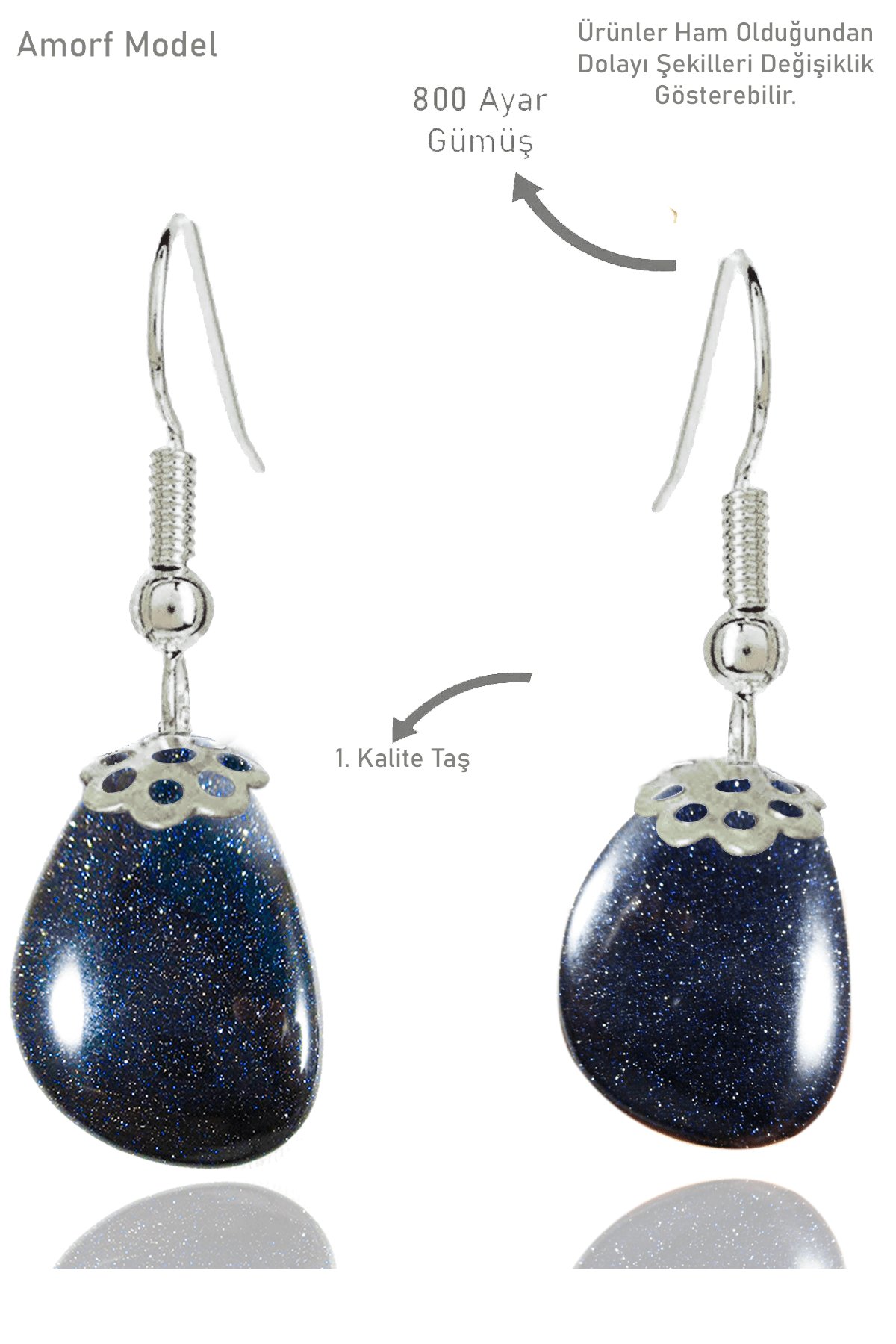 Sertifikalı Amorf Model Ham Mavi Yıldız Taşı Küpe