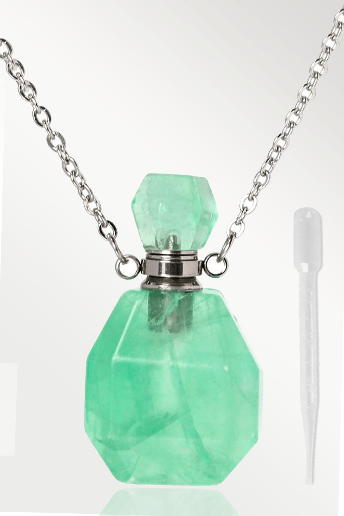 Sertifikalı Parfüm Şişe Tasarımlı Yeşil Florit Taşı Kolye - Gümüş Aparat