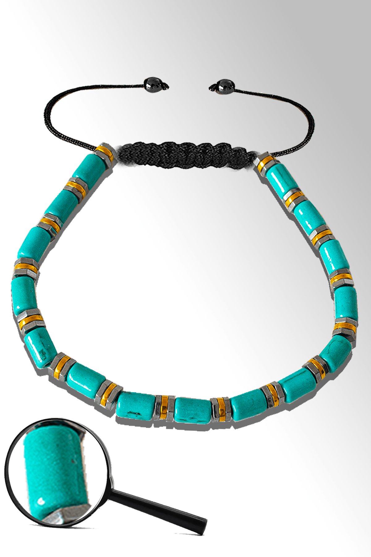 Sertifikalı Gold Silver Hematitli Mavi Sedef Taşı Bileklik - Ayarlamalı