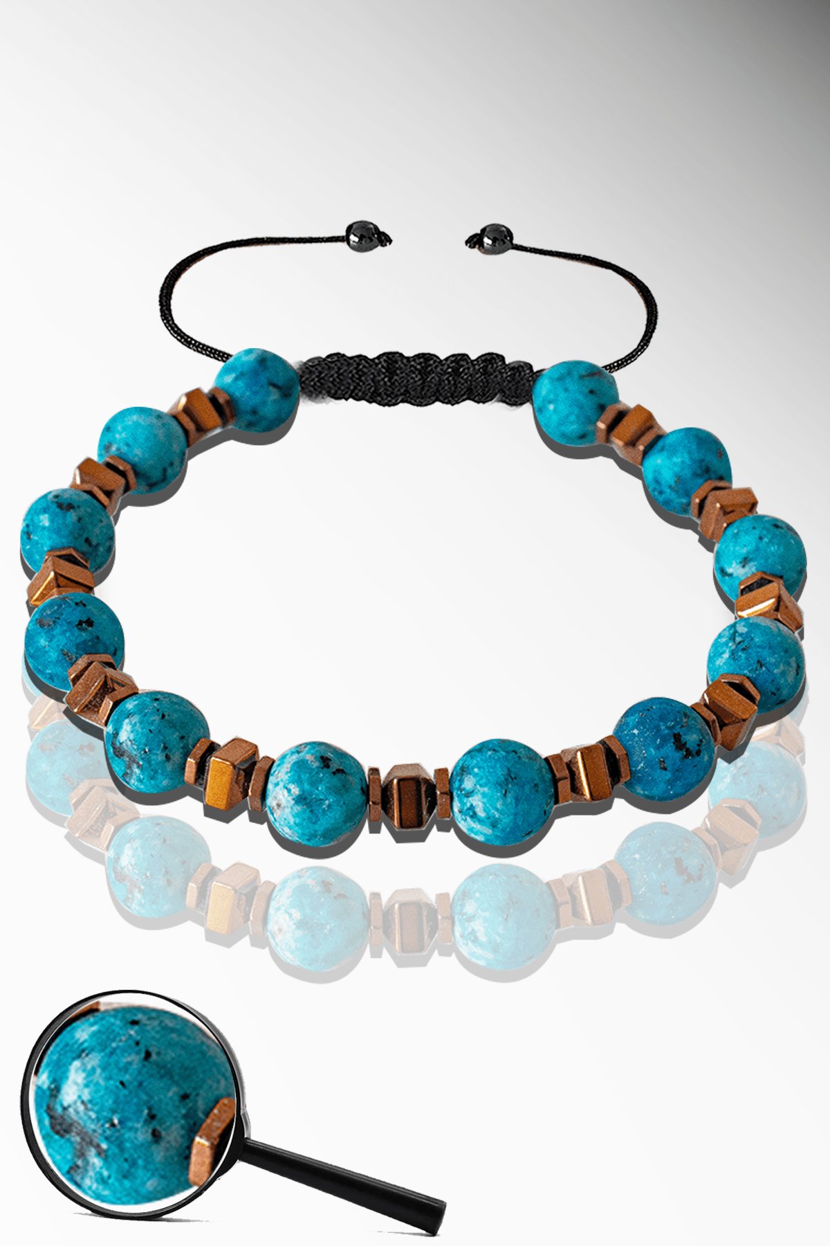 Sertifikalı Hematitli Doğal Ham Apatit Taşı Bileklik - Ayarlamalı