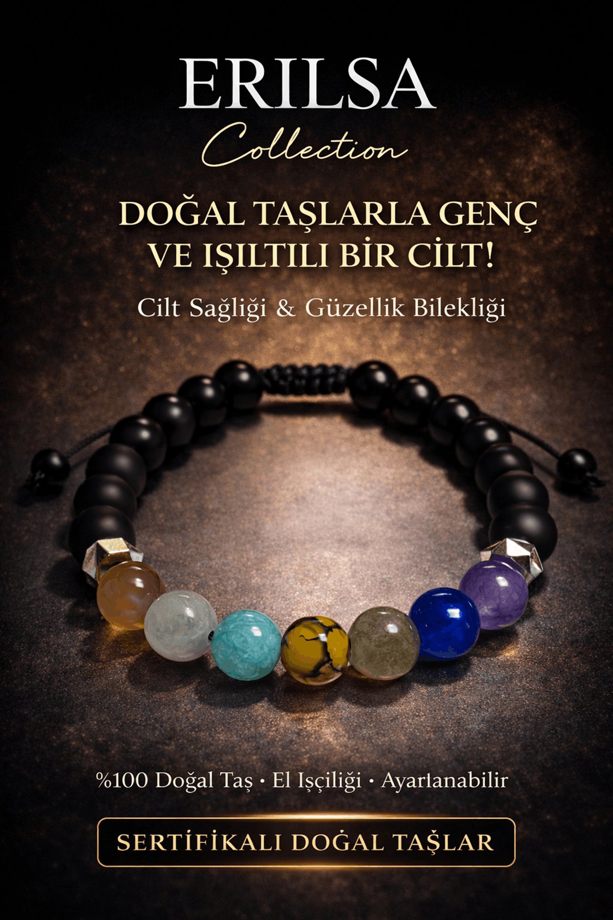 Sertifikalı Cilt Sağlığı Güzellik Bilekliği - Kuvars Akuamarin Amazonit Ametist Akik Labradorit Taşı