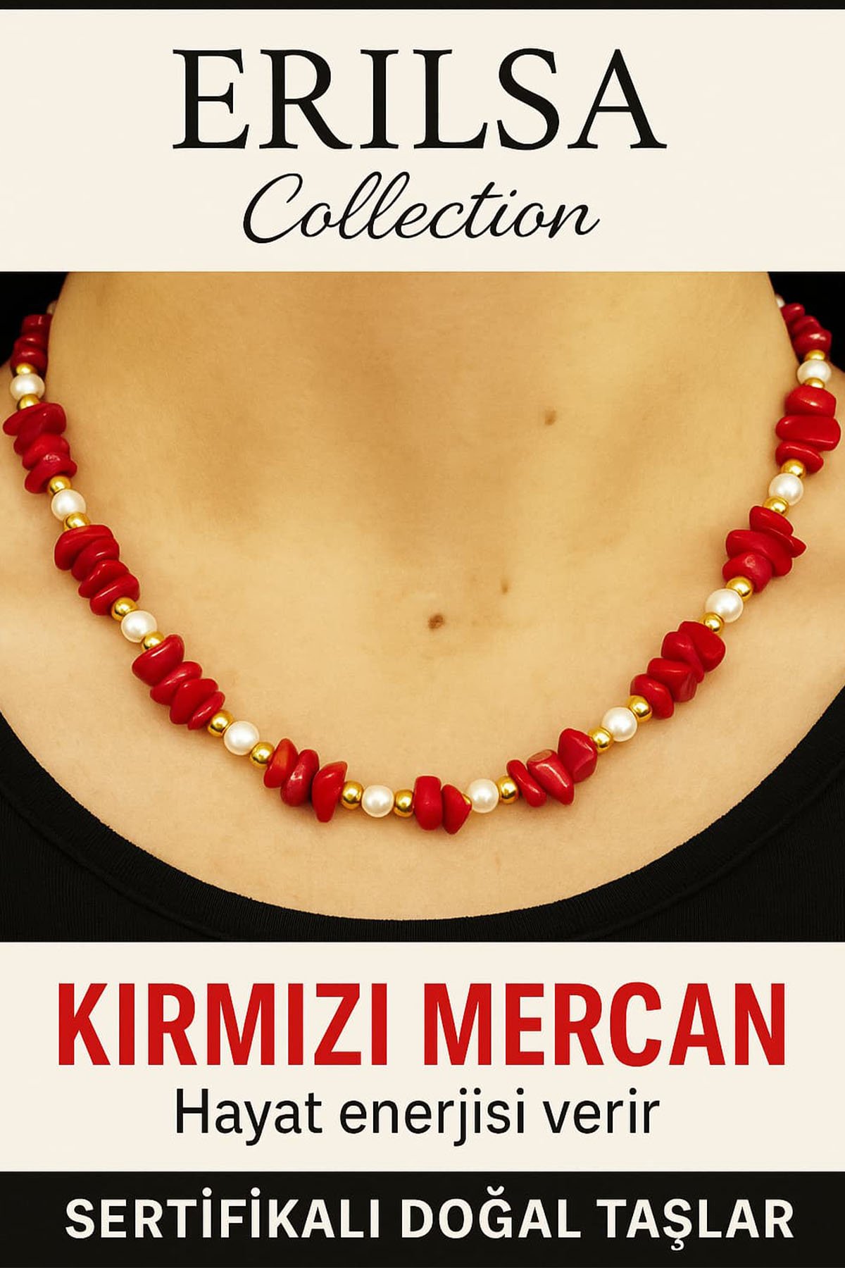 Sertifikalı Kırık Taşlı Model Kırmızı Mercan Taşı Kolye – Koruyucu ve Dengeleyici Enerji