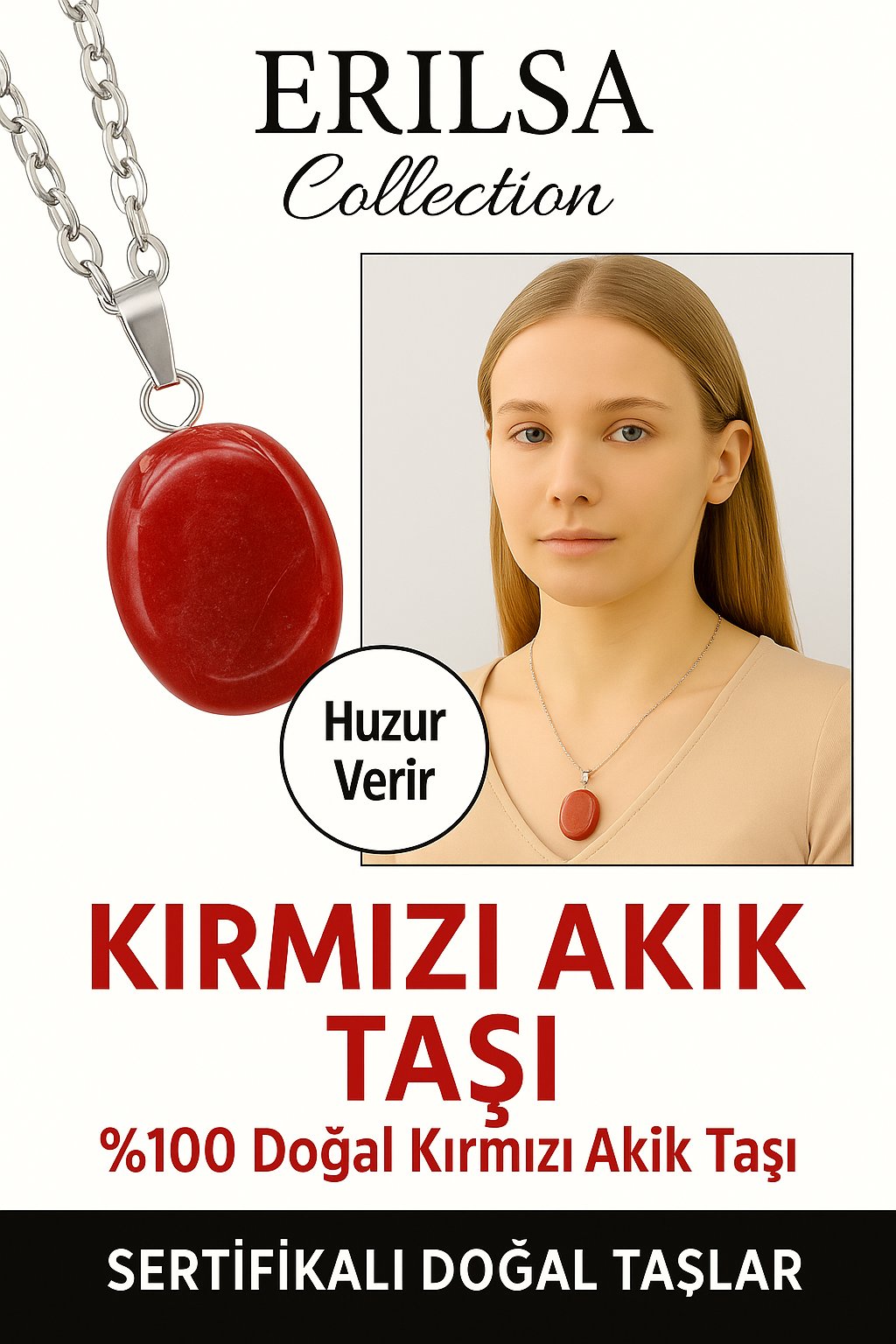 Sertifikalı Oval Bayrak Kırmızı Akik Taşı Kolye – Güç, Koruma ve Vatan Ruhu Taşı