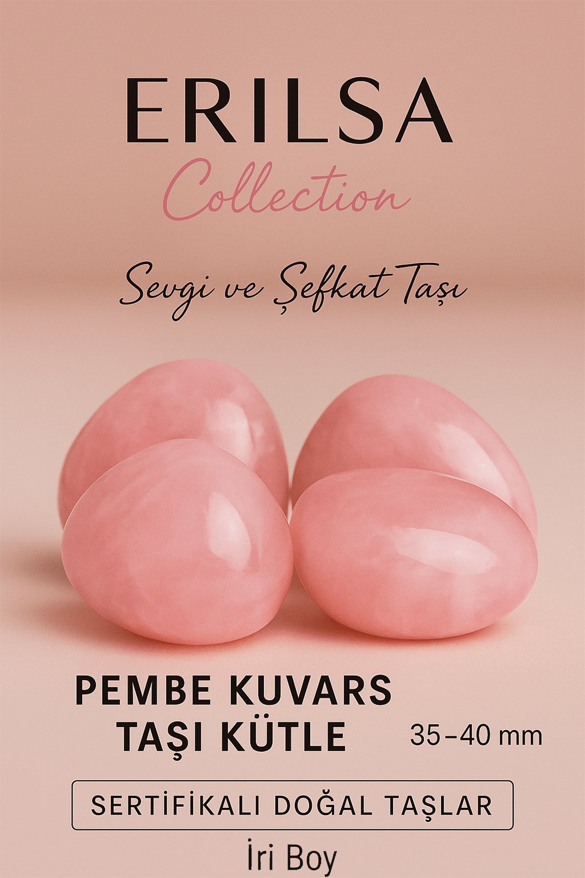 Sertifikalı Pembe Kuvars Taşı Kütle 35–40 mm İri Boy – Sevgi ve Şefkat Taşı • Doğal Taş