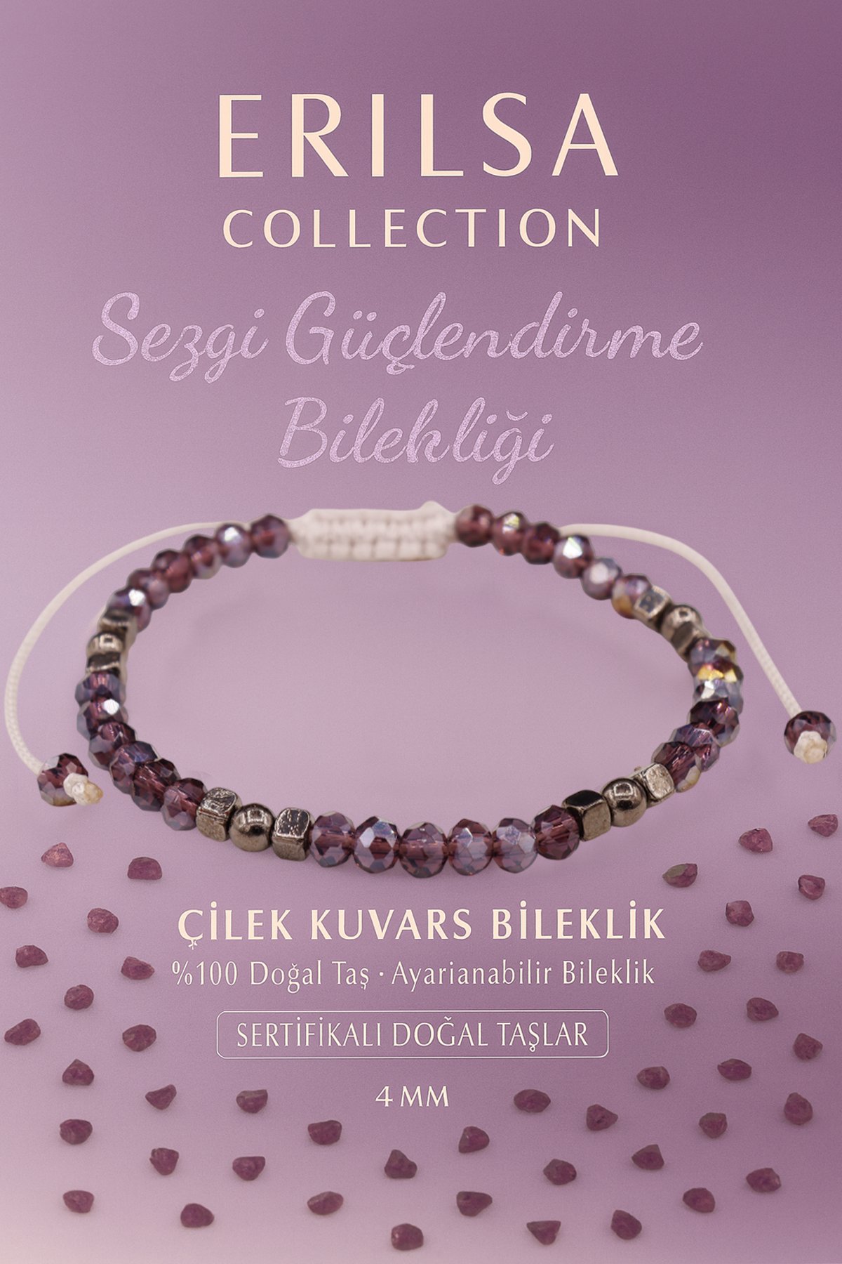 Sertifikalı Sezgi Güçlendirme Enerji Bilekliği – Çilek Kuvars Doğal Taşı (İnce Model)