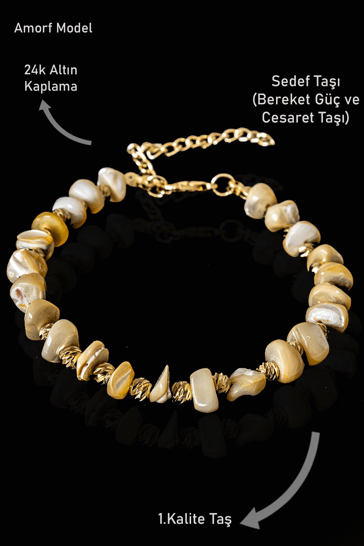 Sertifikalı Amorf Model Sarı Sedef Taşı Bileklik - Ayarlamalı