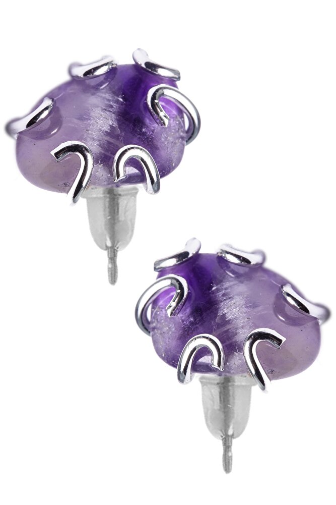 Sertifikalı Ametist Taşı Doğal Taş Küpe